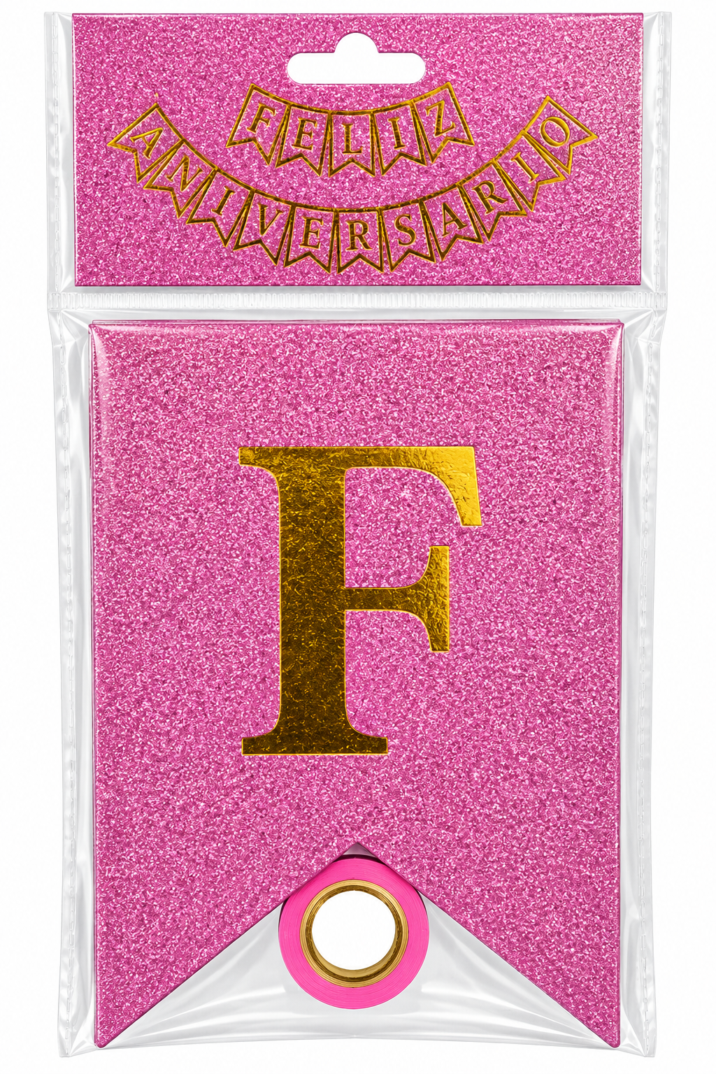 FAIXA FELIZ ANIVERSÁRIO COM GLITTER ROSA CLARO