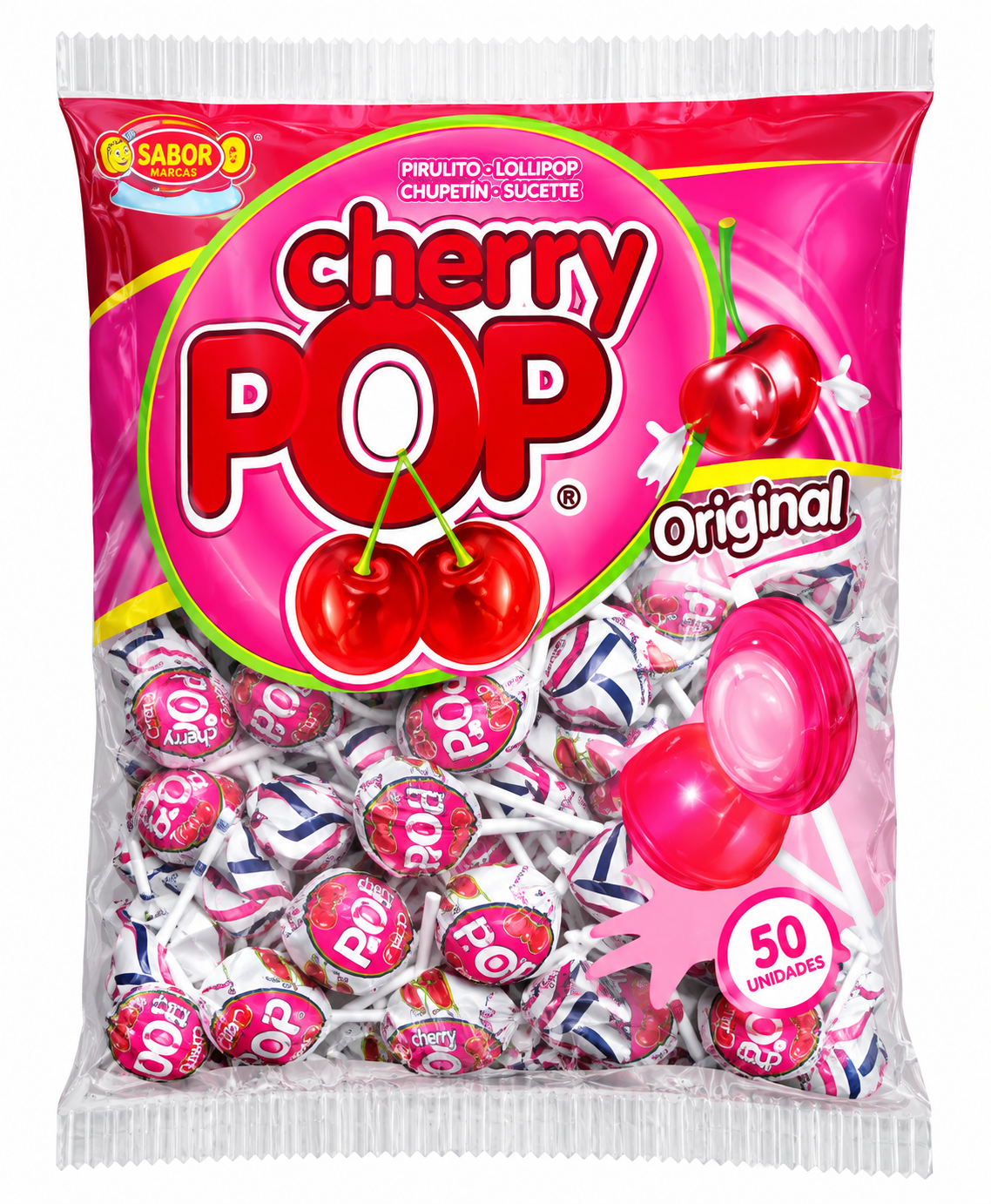 PIRULITO CHERRY POP SABOR CEREJA – 50 UNIDADES