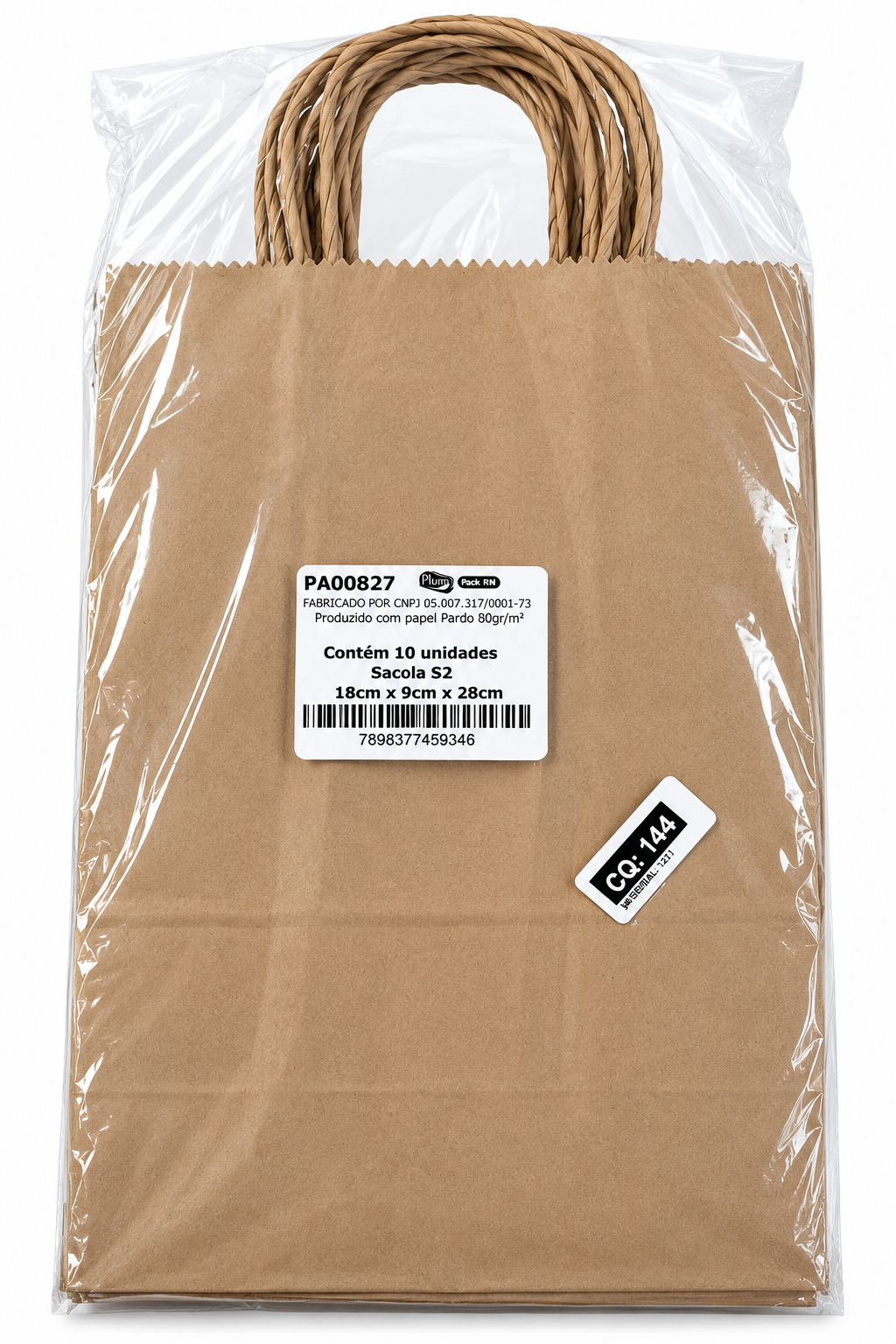 SACOLA DE PAPEL KRAFT S2 COM ALÇA DE CORDA 18X9X28CM – 10 UNIDADES