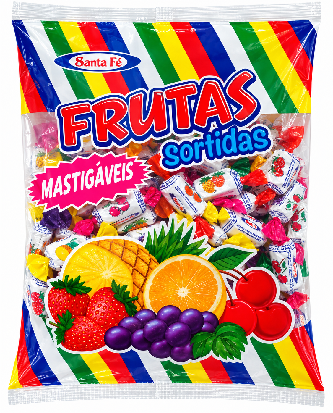 BALA MASTIGÁVEL FRUTAS SORTIDAS SANTA FÉ 500G