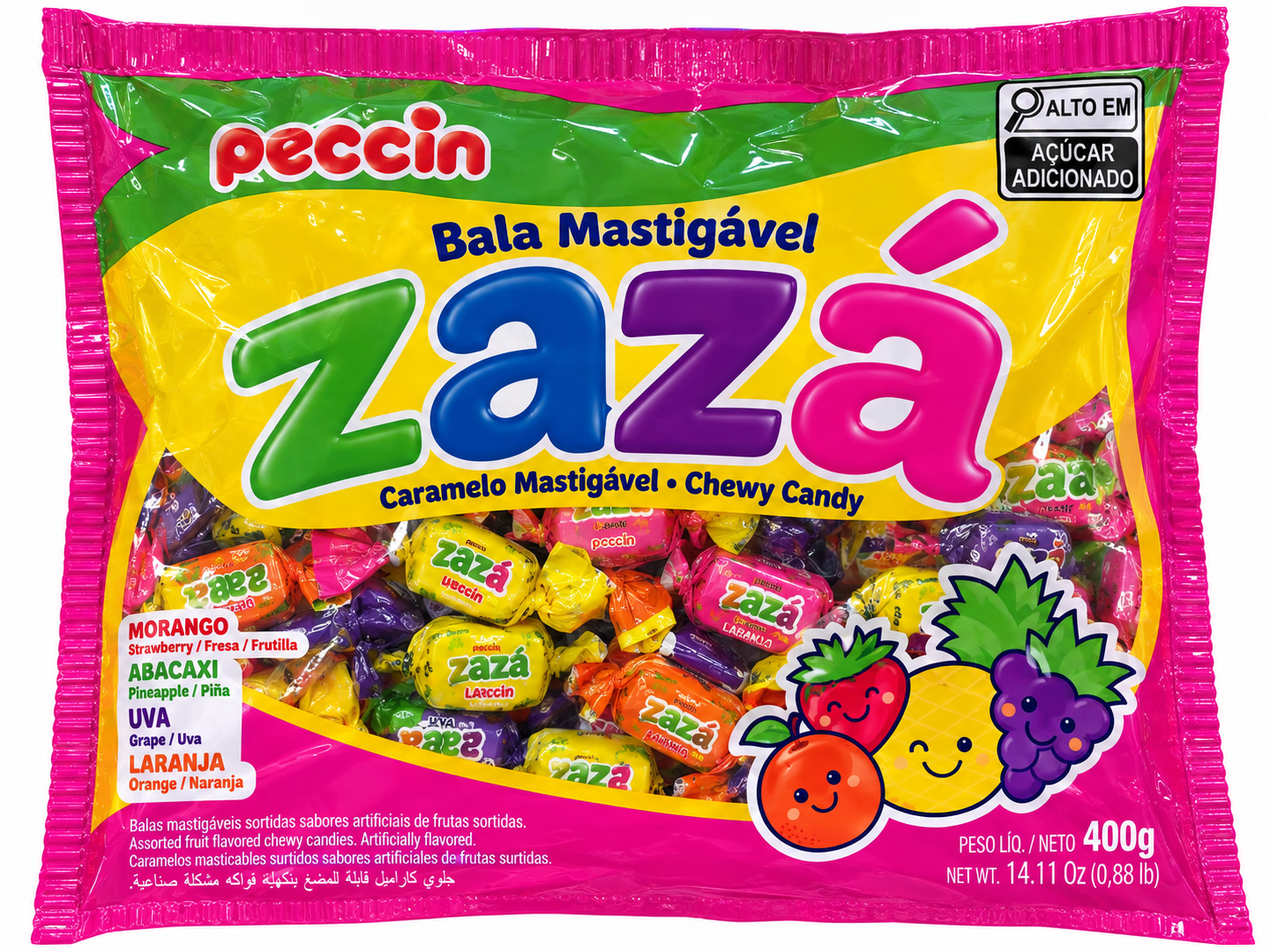 BALA MASTIGÁVEL ZAZÁ FRUTAS SORTIDAS 400G