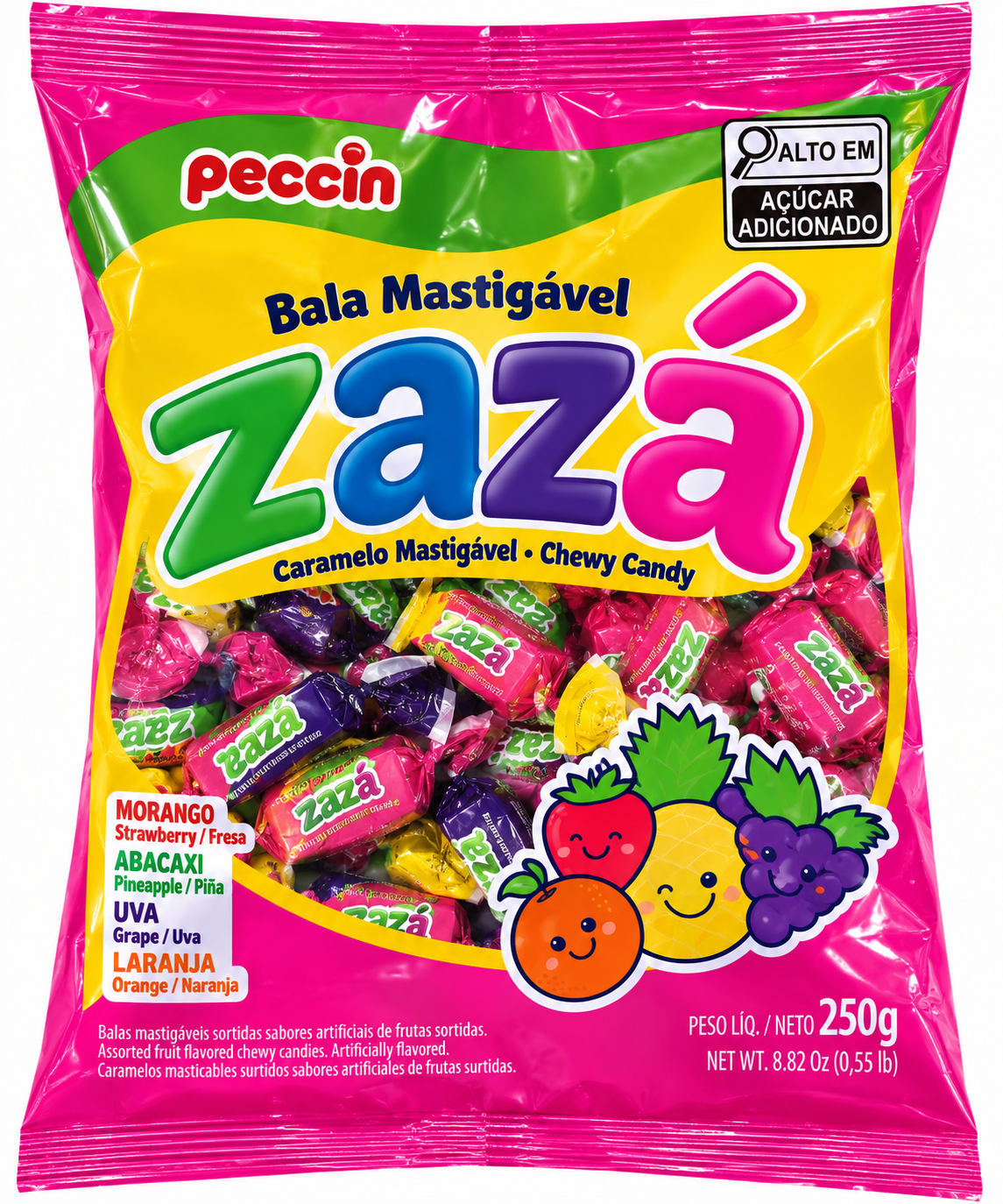 BALA MASTIGÁVEL ZAZÁ FRUTAS SORTIDAS 250G