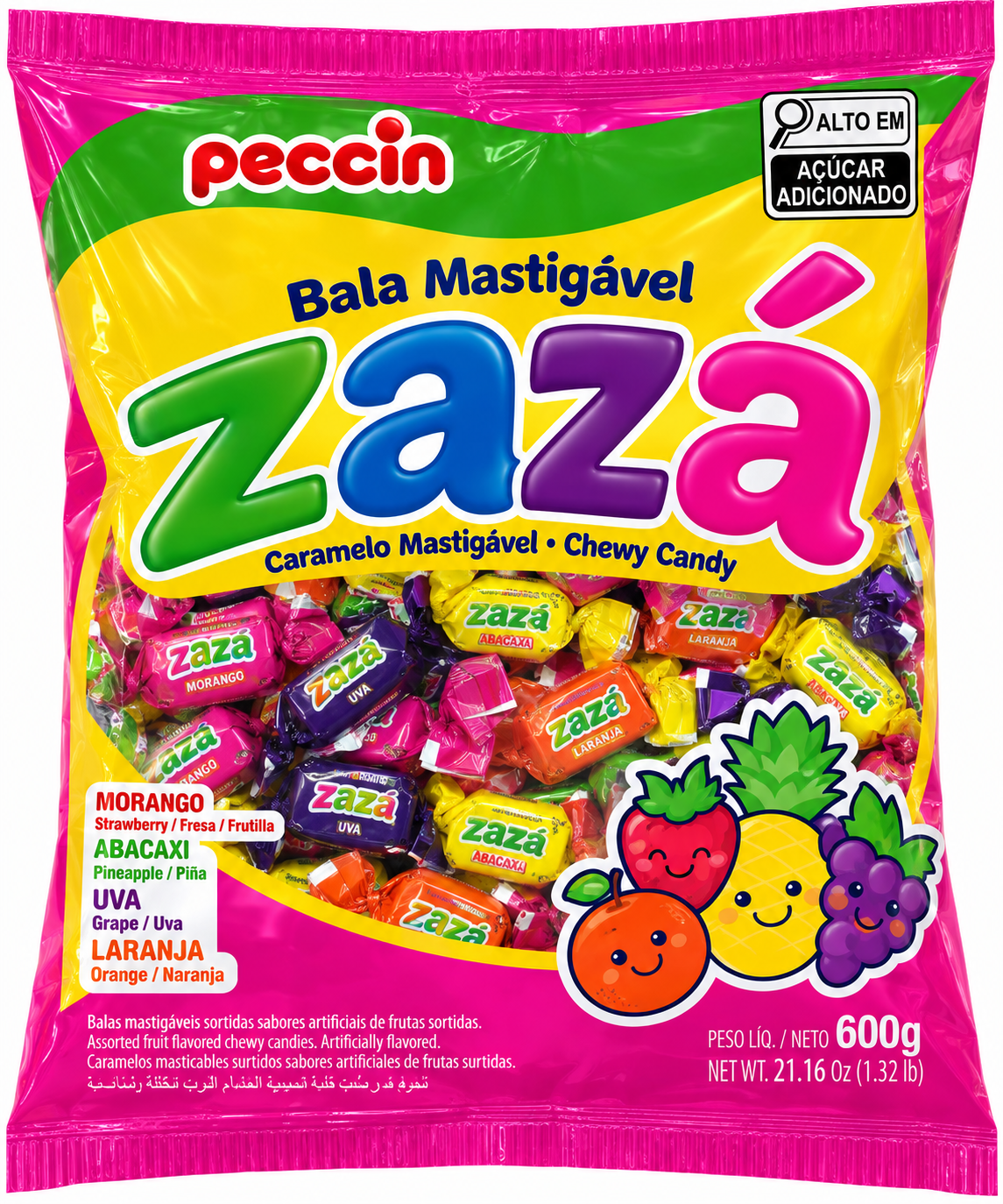 BALA MASTIGÁVEL ZAZÁ FRUTAS SORTIDAS 600G