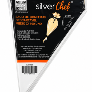 SACO DE CONFEITAR DESCARTÁVEL MÉDIO SILVER CHEF C/ 100 UNIDADES