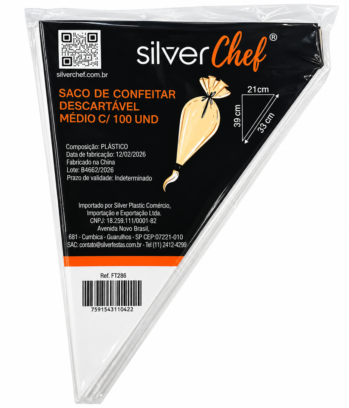 SACO DE CONFEITAR DESCARTÁVEL MÉDIO SILVER CHEF C/ 100 UNIDADES