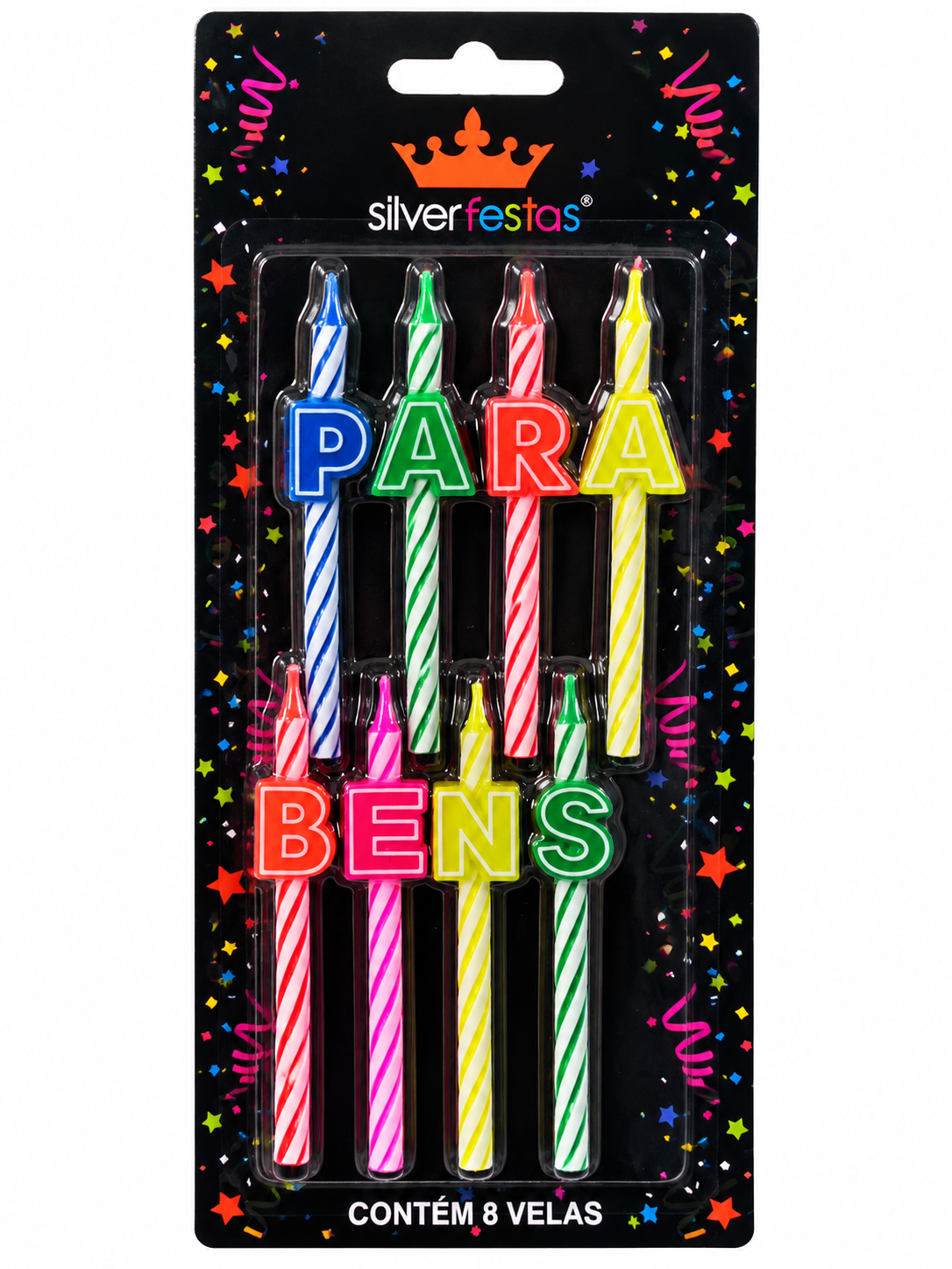 VELAS DE ANIVERSÁRIO PARABÉNS COLORIDAS SILVER FESTAS