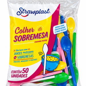 COLHER SOBREMESA COLORIDA STRAWPLAST – 50 UNIDADES