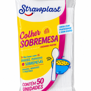 COLHER SOBREMESA BRANCA STRAWPLAST – 50 UNIDADES