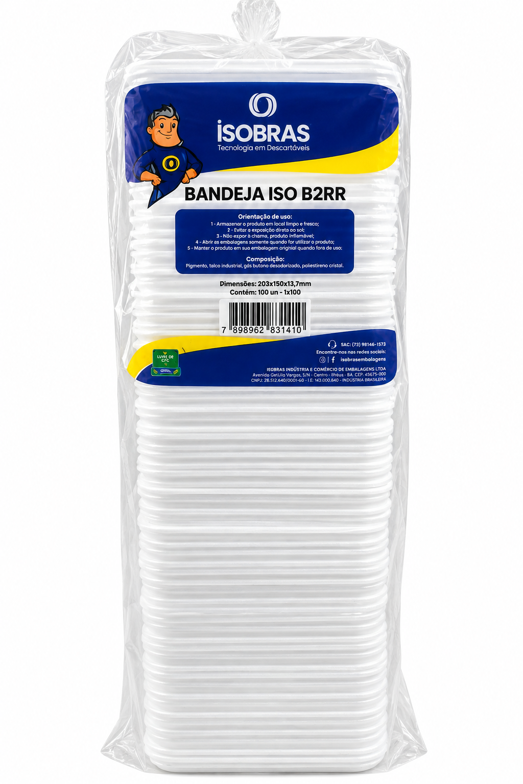 BANDEJA DE ISOPOR B2RR ISOBRAS C/100 UNIDADES