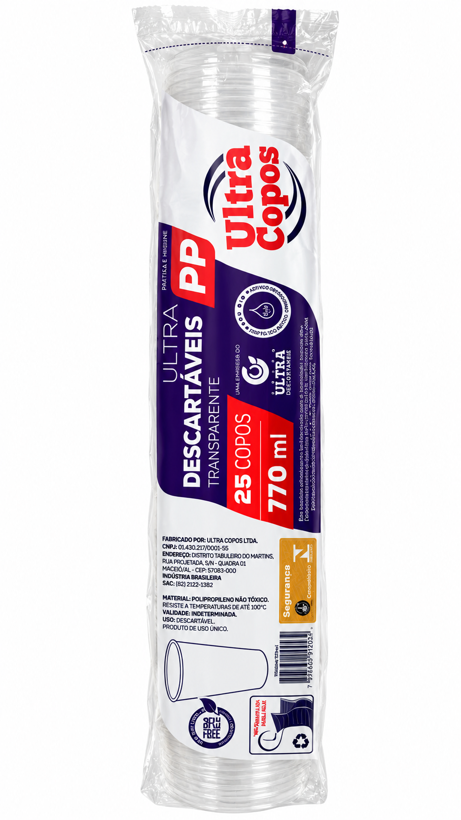 COPO DESCARTÁVEL TRANSPARENTE 770ML PP C/25 UNIDADES ULTRA COPOS