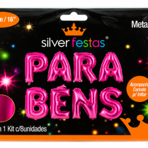 BALÃO METALIZADO LETRAS “PARA BENS” ROSA PINK – 40CM – KIT COM 8 UNIDADES