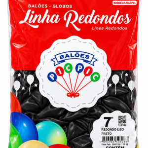 BALÃO DE LÁTEX REDONDO LISO PRETO Nº 7 C/50 UNIDADES