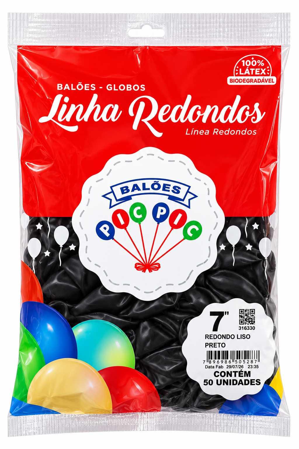BALÃO DE LÁTEX REDONDO LISO PRETO Nº 7 C/50 UNIDADES