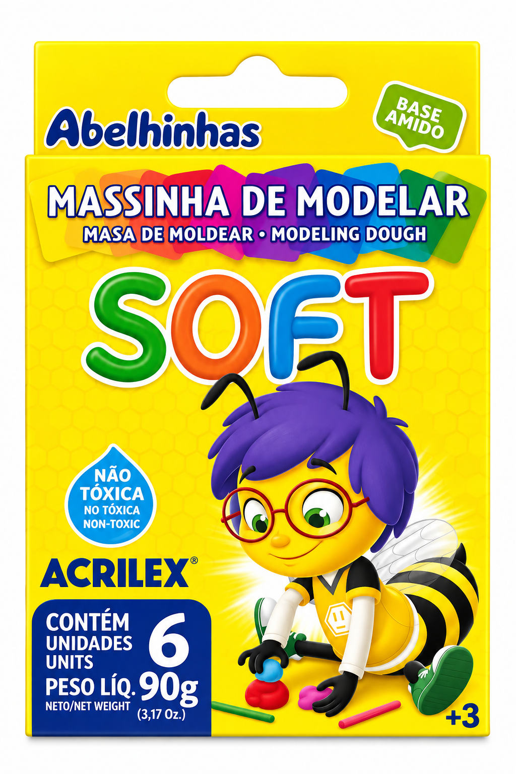 MASSINHA DE MODELAR ACRILEX SOFT ABELHINHAS – 6 CORES