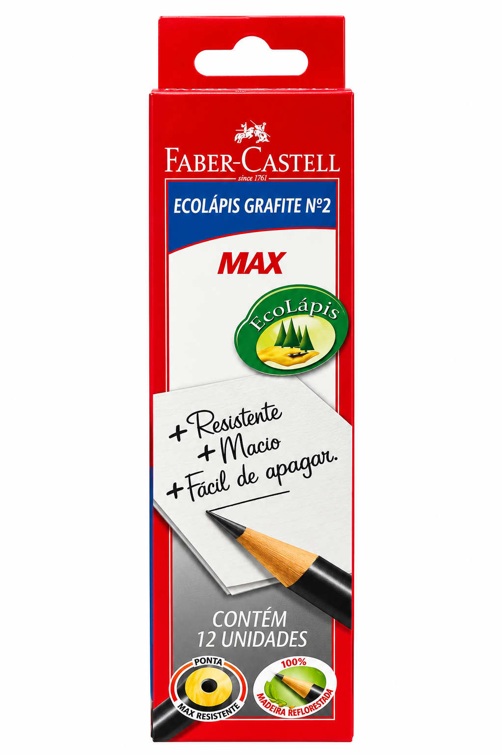 LÁPIS GRAFITE Nº 2 FABER-CASTELL ECOLÁPIS MAX – CAIXA COM 12 UNIDADES
