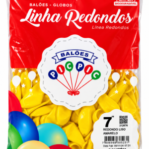 BALÃO DE LÁTEX REDONDO LISO AMARELO Nº 7 C/50 UNIDADES