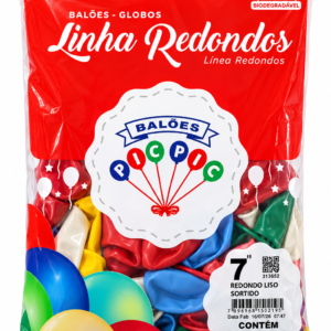 BALÃO DE LÁTEX REDONDO LISO SORTIDO Nº 7 C/50 UNIDADES