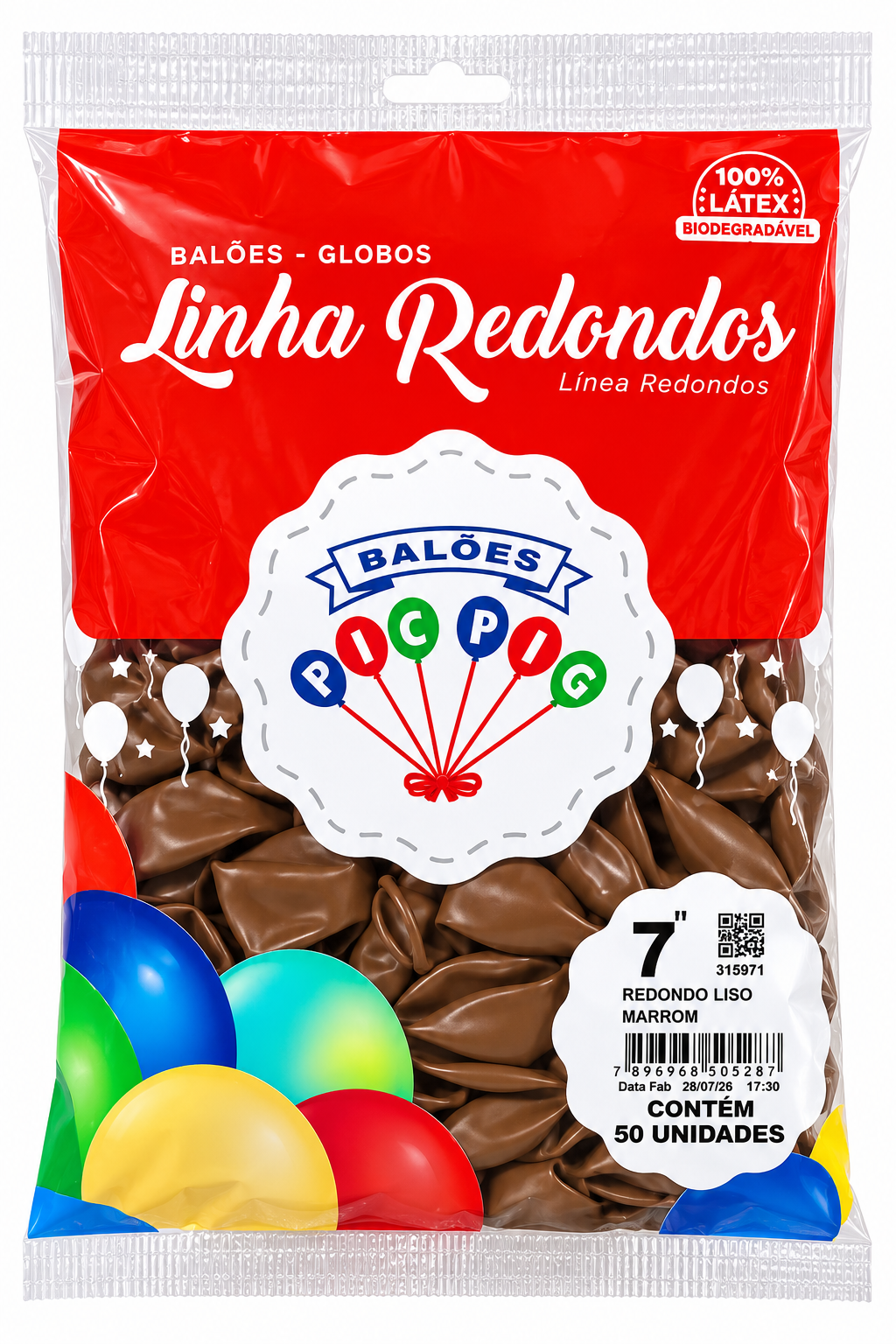 BALÃO DE LÁTEX REDONDO LISO MARROM Nº 7 C/50 UNIDADES