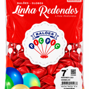 BALÃO DE LÁTEX REDONDO LISO VERMELHO Nº 7 C/50 UNIDADES