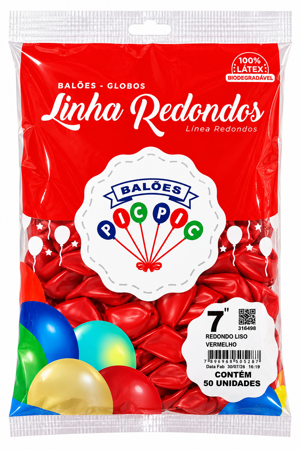 BALÃO DE LÁTEX REDONDO LISO VERMELHO Nº 7 C/50 UNIDADES