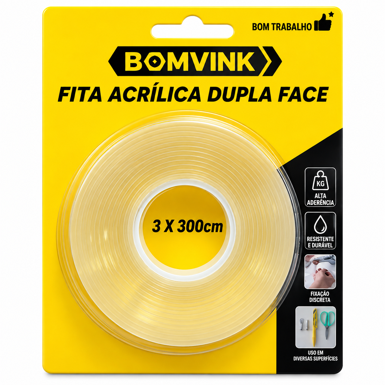 FITA ACRÍLICA DUPLA FACE BOMVINK – 3 X 300CM DESCRIÇÃO