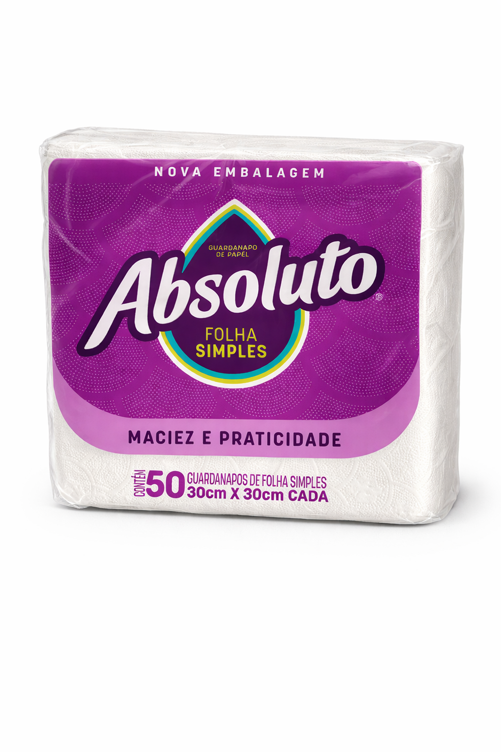 GUARDANAPO ABSOLUTO FOLHA SIMPLES C/50 30X30