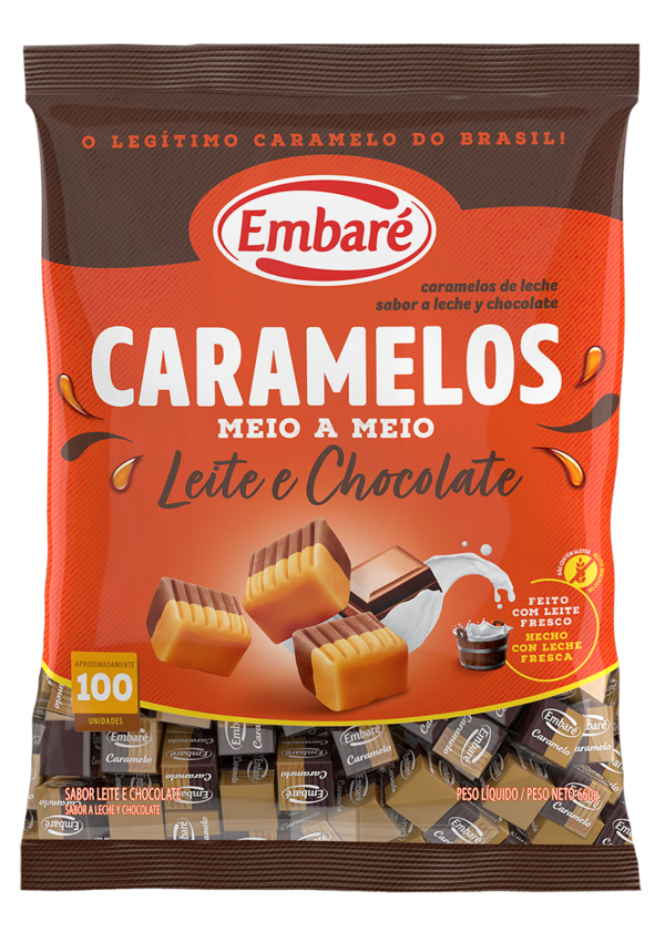 Caramelo Meio a Meio Sabor Leite e Chocolate